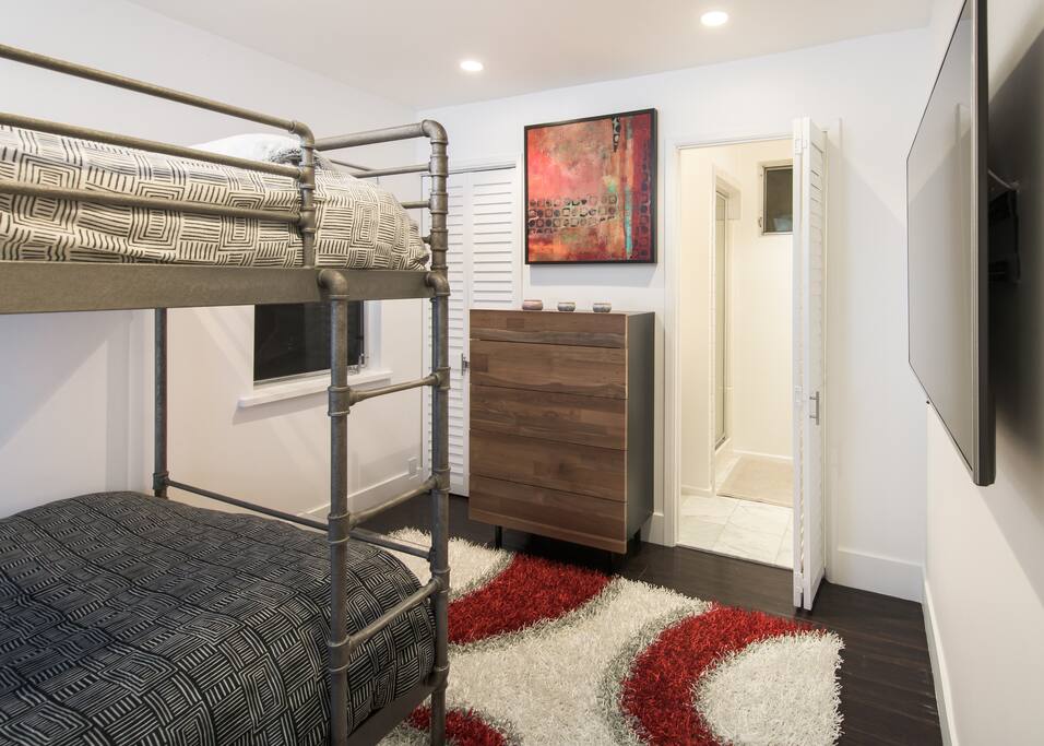 Bunk room with double full size mattresses