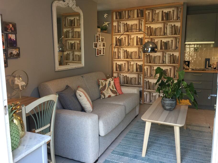 Studio : Vue de la porte d’entrée , tapis de chez Fragonard sous la table basse