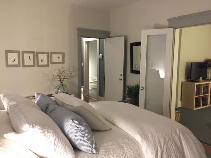 Bedroom 1:  queen bed with luxurious organic cotton bedding