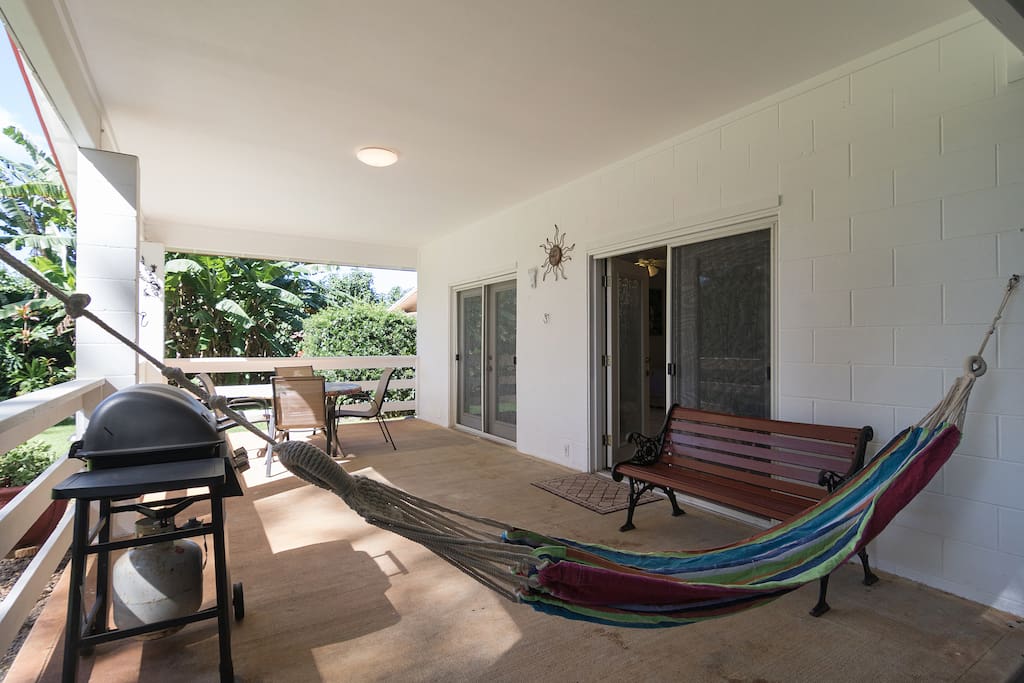 Relax on one of the two hammocks