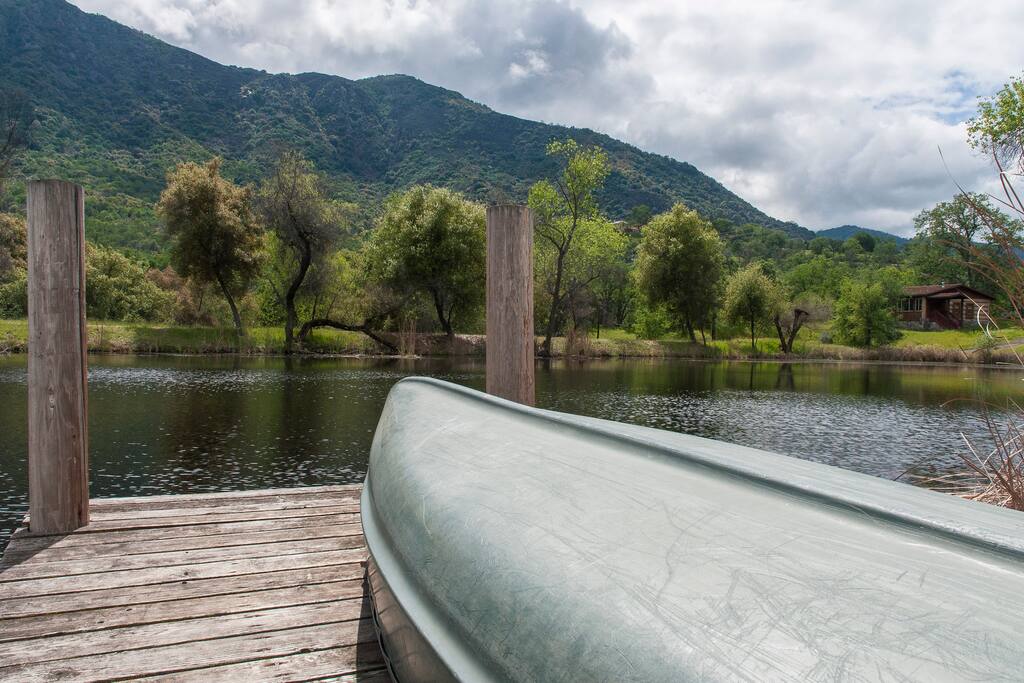 You can go boating on the pond next to the Cabin.