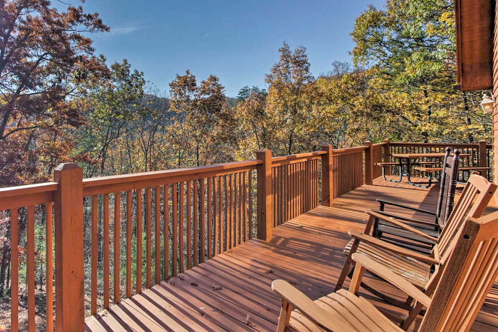Enjoy peaceful Smoky Mountain views from the expansive deck.