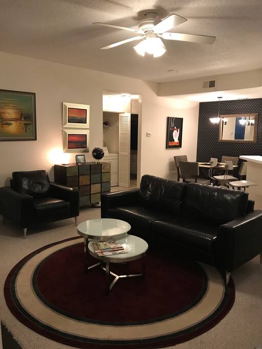 View of The family room, dining room & laundry room