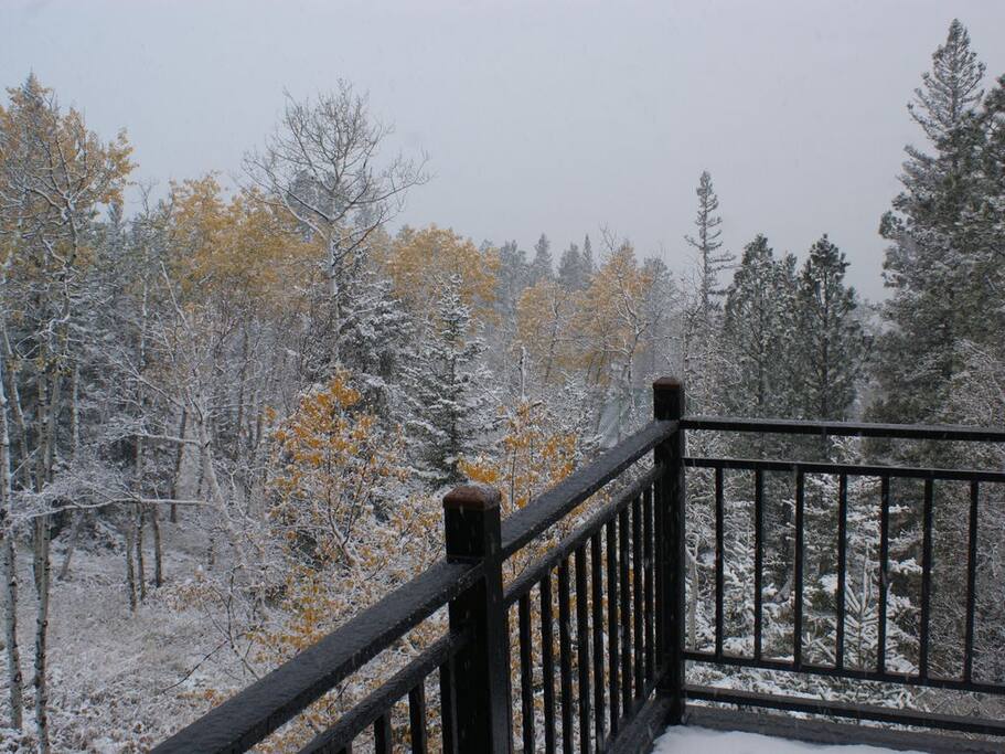 Winter wonderland view from deck.