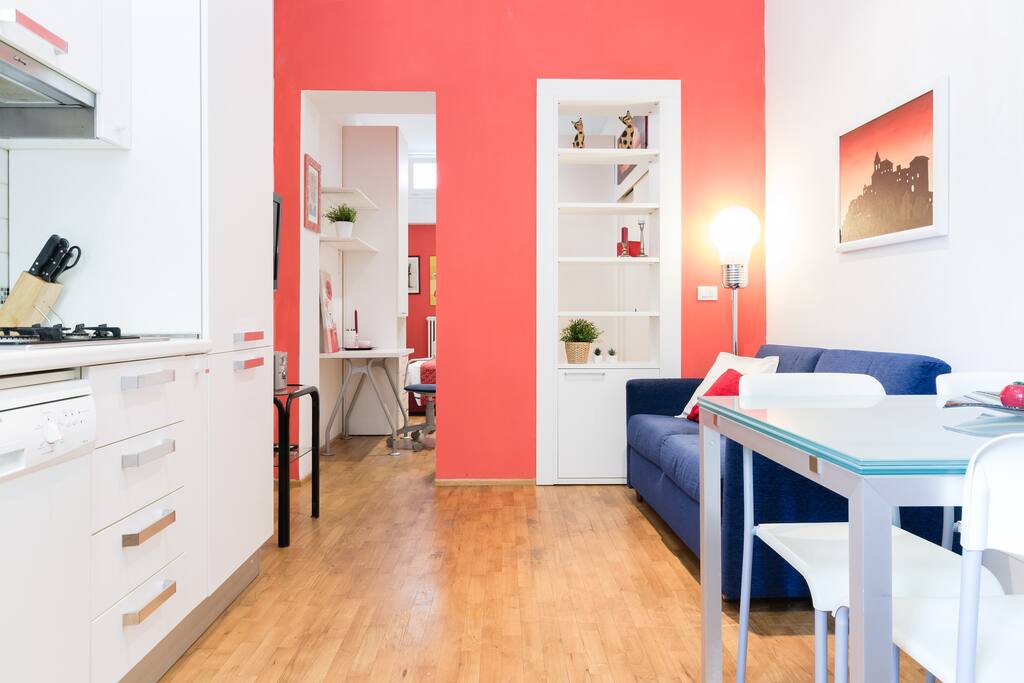 Entrance with kitchen and sofa bed