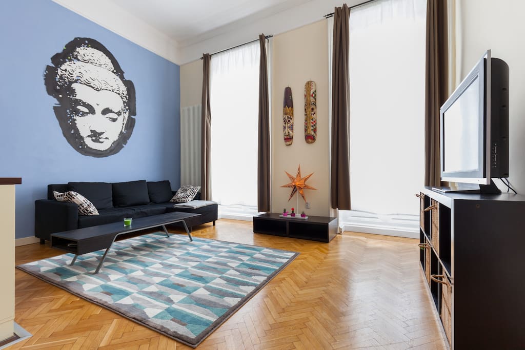 Bright large double windows in the living room