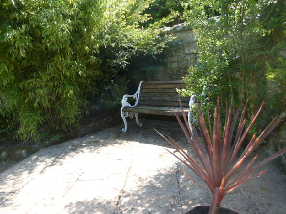 Relax on the patio bench or swing