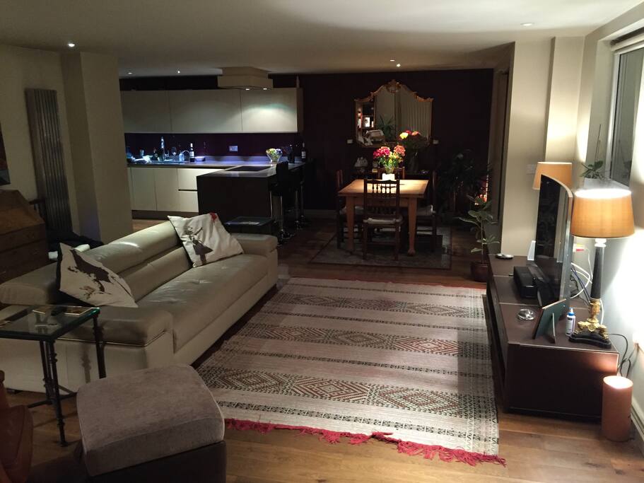 Open plan living space and kitchen