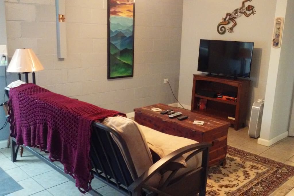 Living Room with Futon, Internet and TV