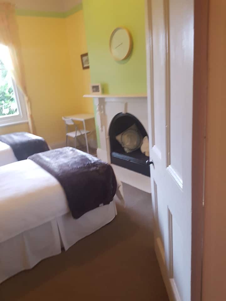 בחדר הזה יש 2 מיטות יחיד קינג; שולחן כתיבה עם כיסא וחימום. שמיכות חשמליות ושמיכות פנויות לנוחיותכם