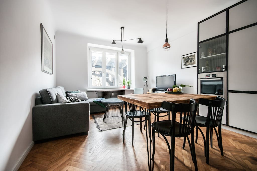 Living room and kitchenette