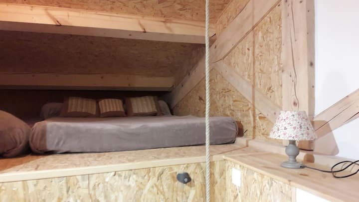 พื้นที่นอนในห้องของเด็ก/คนหนุ่มสาวที่เข้าถึงได้ด้วยกำแพงปีนเขาขนาดเล็ก!