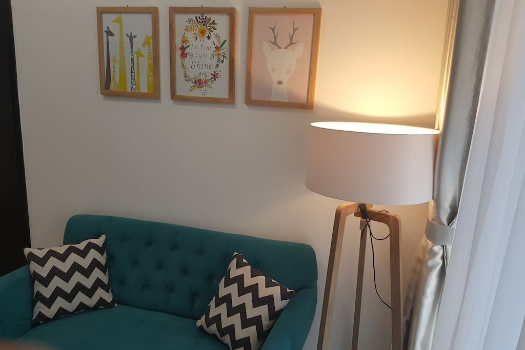 Sofa and standing lamp