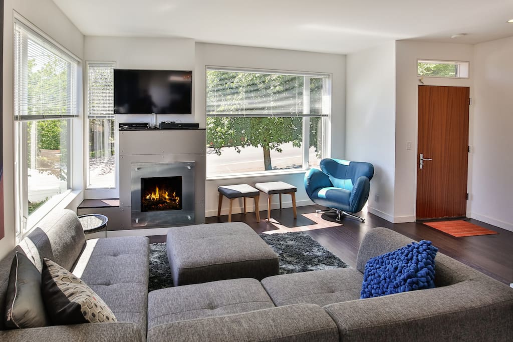 Living area in house at front of lot