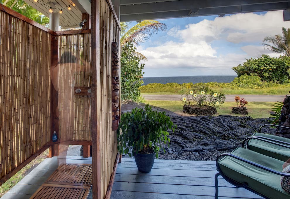 Bamboo hot water seaside shower... very private.