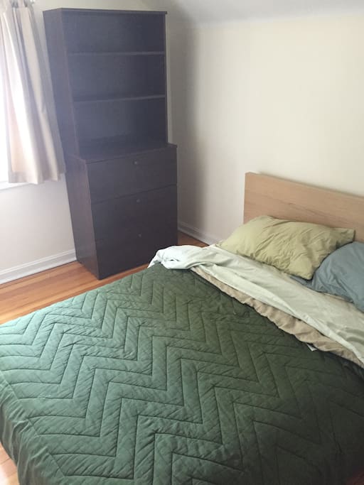 The bedroom! Full dresser available for use.