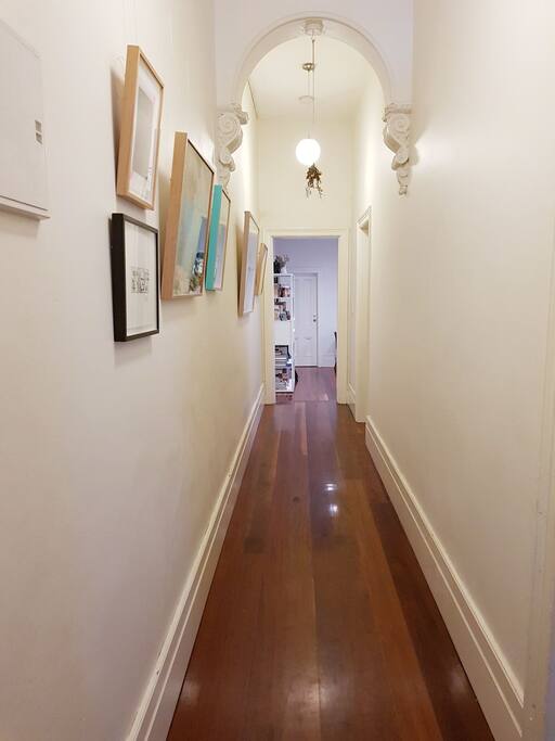 Hallway with artworks