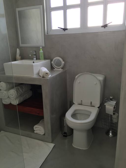 Bathroom with shower.