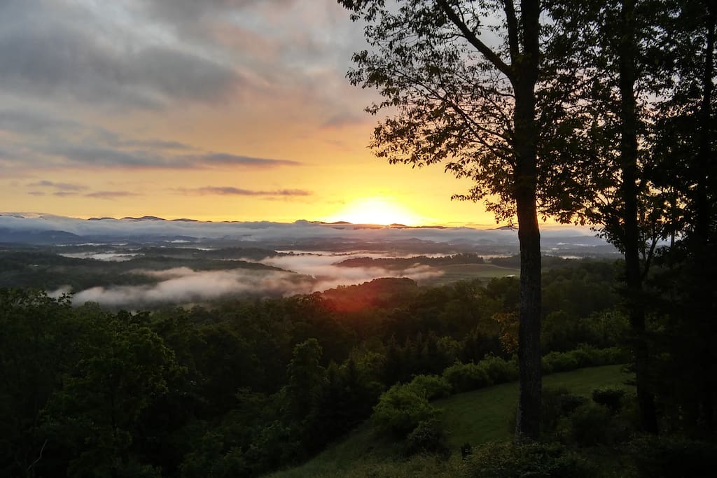 Sunset set with fog settling along the French Broad River beautiful and ever changing.