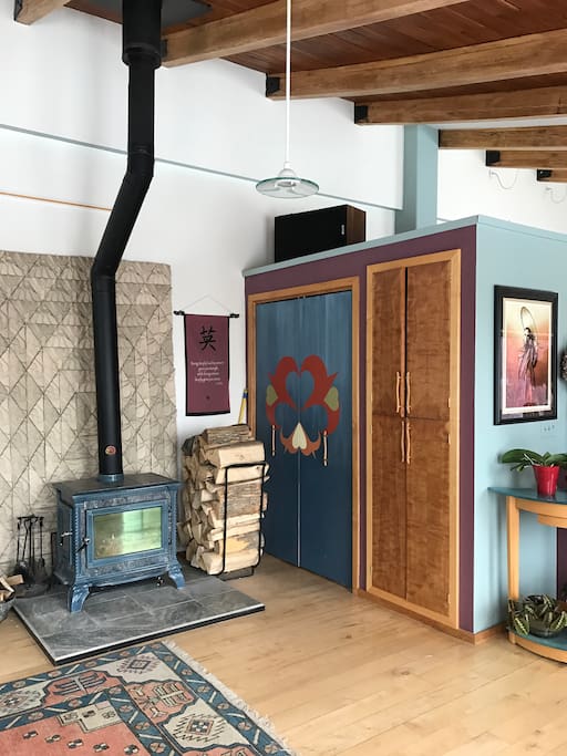 Wood stove in living room