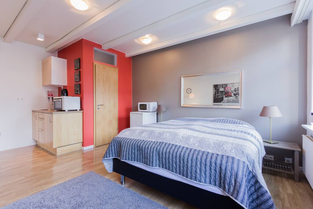 Bed and kitchenette