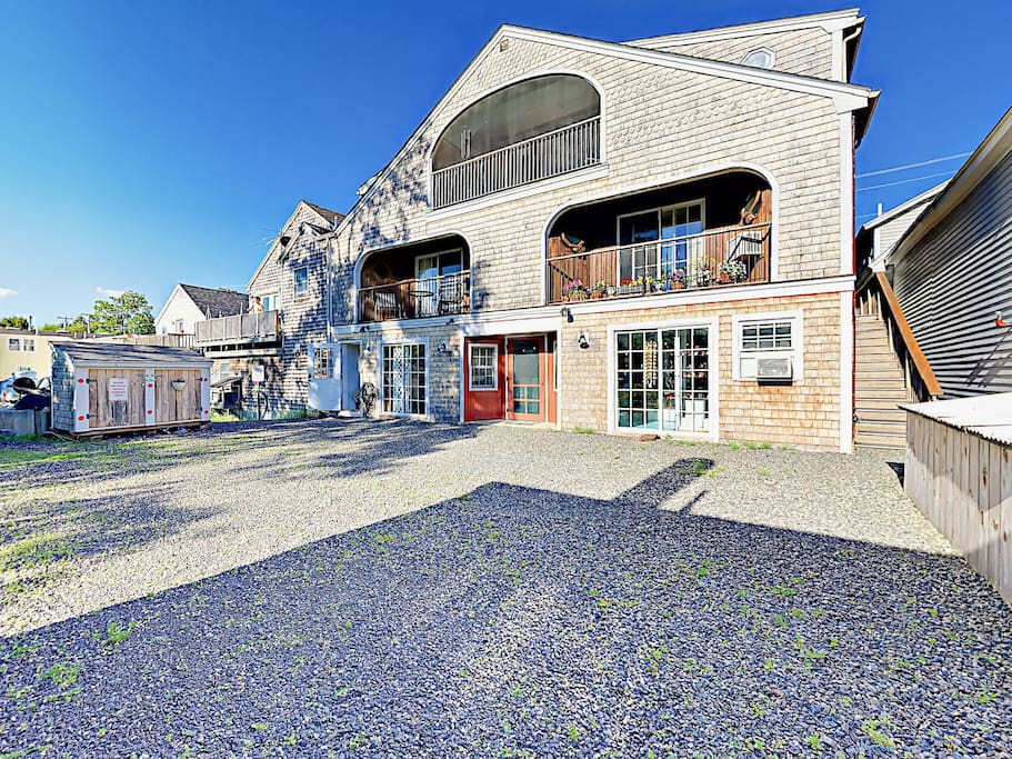 Providing added privacy, the entrance to the apartment is located in the back of the building.