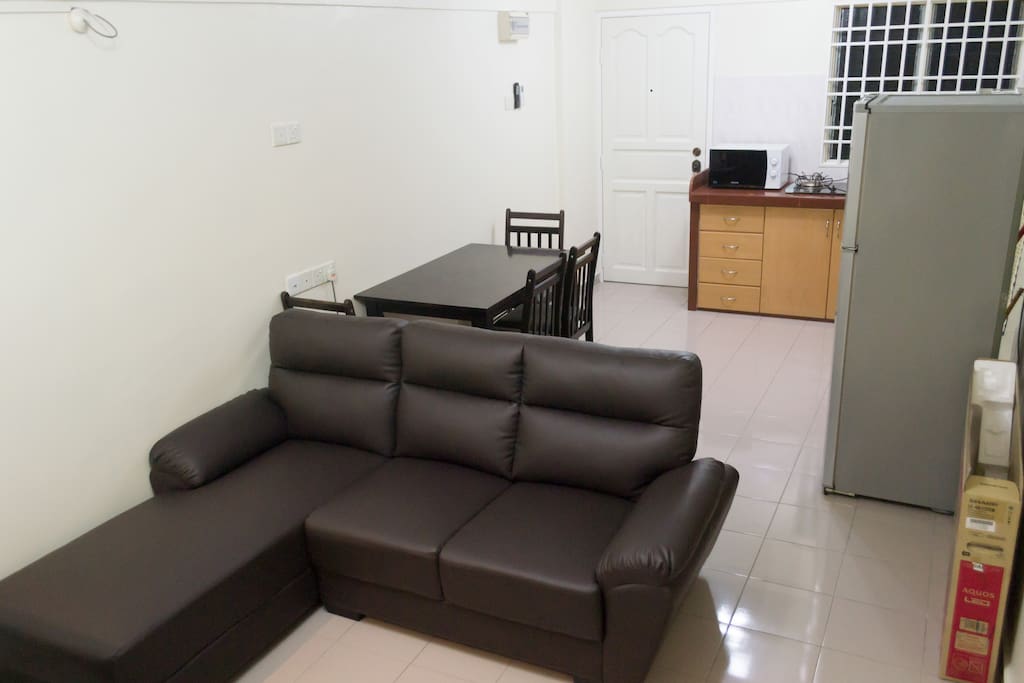 Living Hall with L Shape Sofa Set and Air-Conditioner