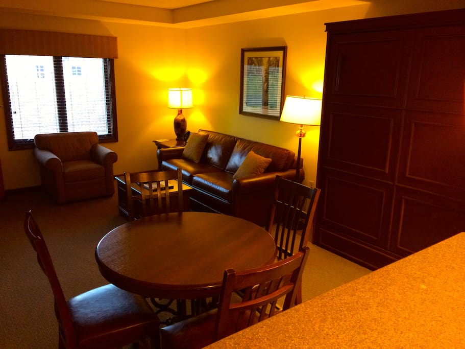 Murphy bed and pullout sofa, two flat screen TV's
