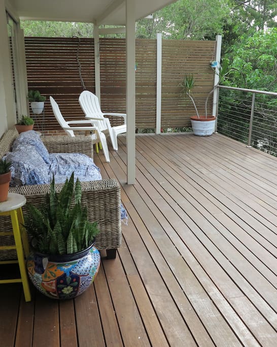 Huge deck set amongst greenery
