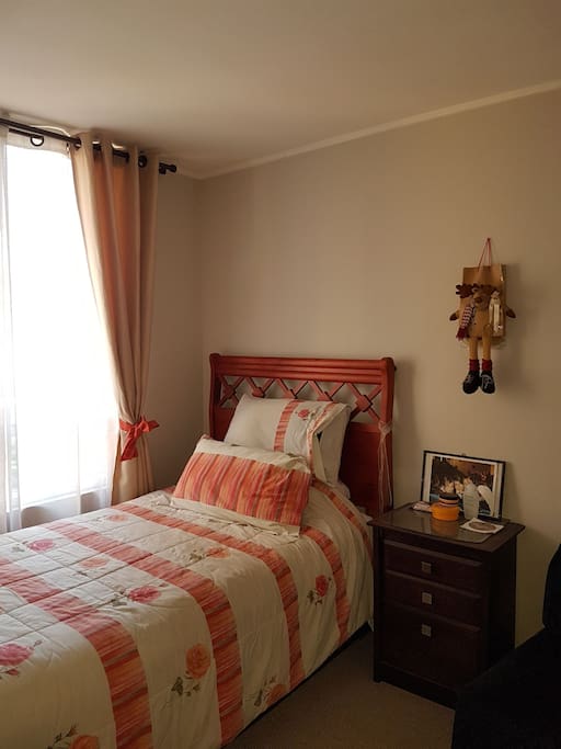dormitorio de huespedes, cama de plaza 1/2 y closet privado