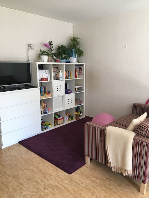 Tv and a small sofa.
