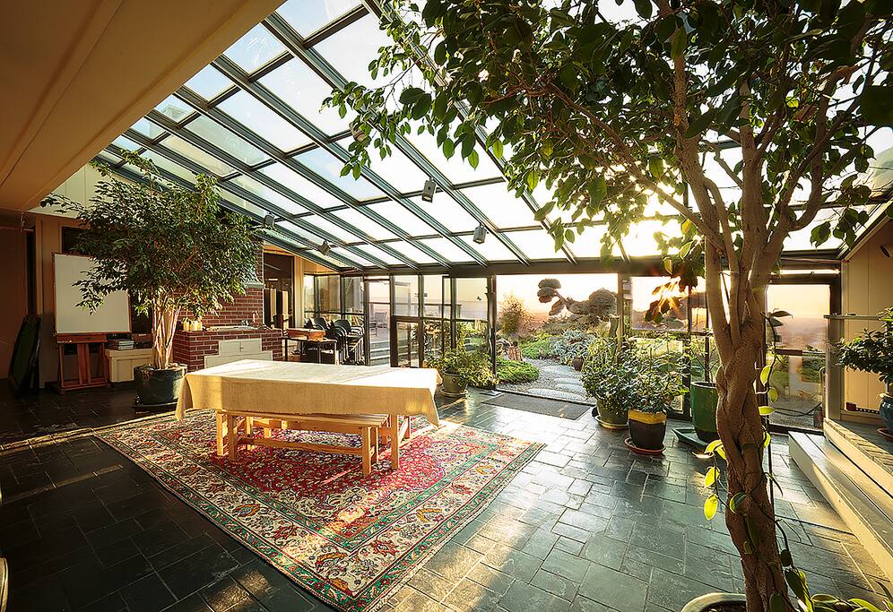 The atrium, where we hang out, and sometimes play poker