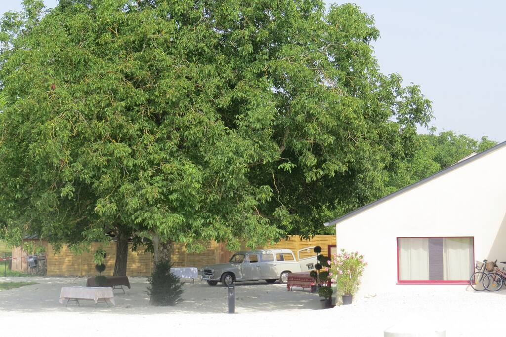 Extérieurs avec terrasse côté parc arborés.