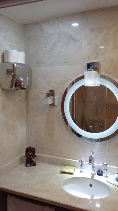 Marble Bathroom Walk in Power Shower SmartTV Integrated Hair Dryer