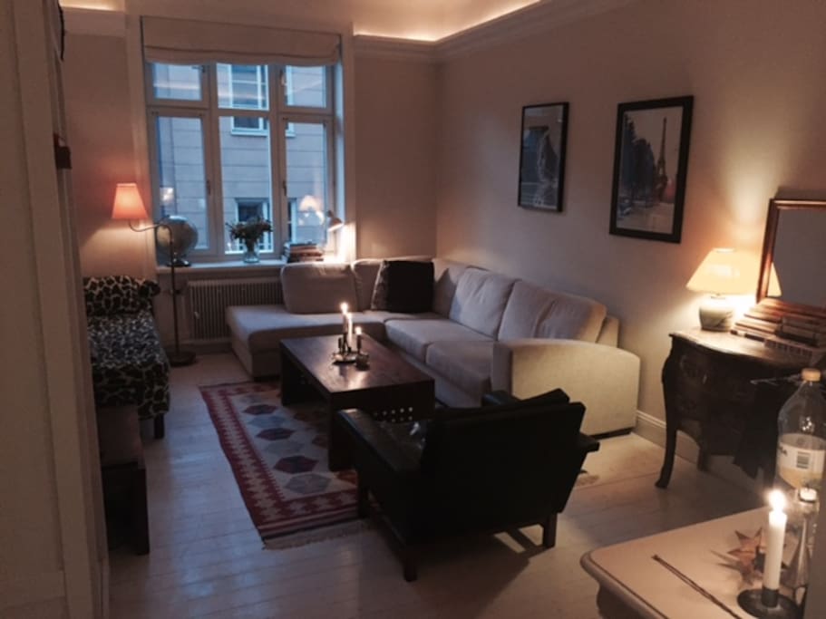 Spacious living room with international art
