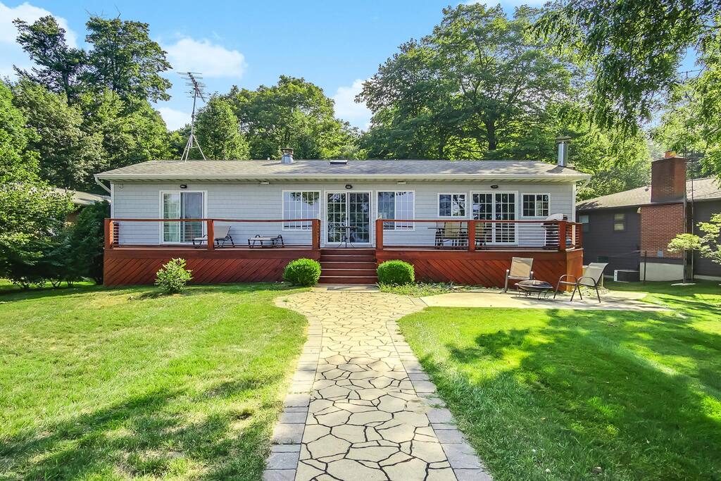 The home offers beautiful Lake Michigan views.