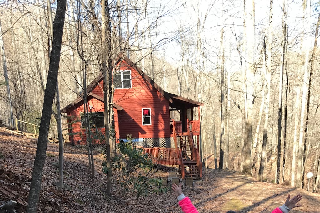 Outside view of cabin in winter