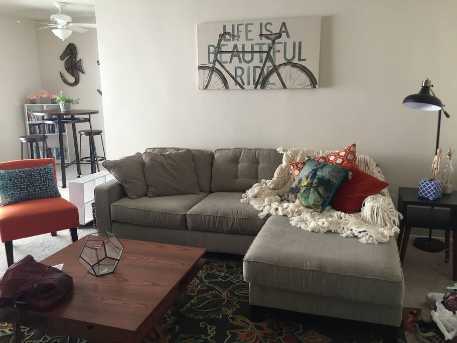 This is the living room. Behind this is the kitchen and dining area.