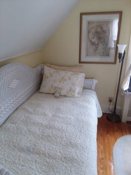 Upstairs daybed in private room with Wifi, desk, books.