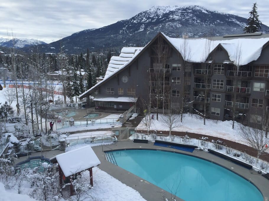 View of heated pool from balcony