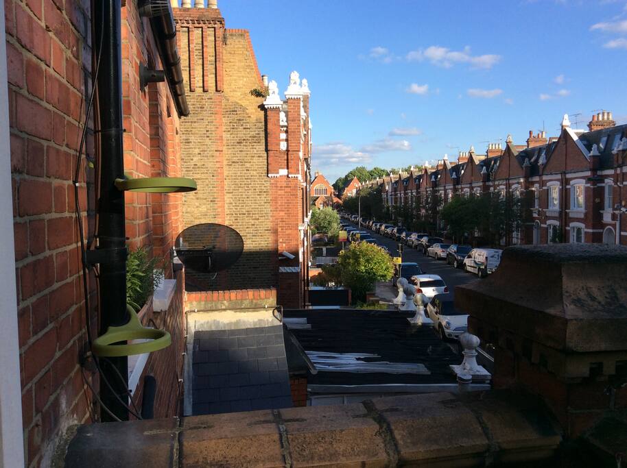 View from the balcony, beautiful red brick residential street