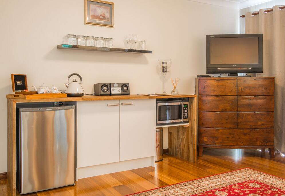 Fridge, TV and comforts.
