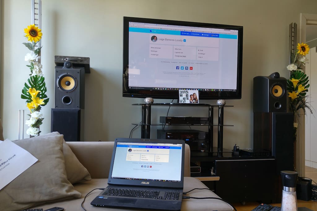 TV monitor via hdmi provided and you can connect your PC:)