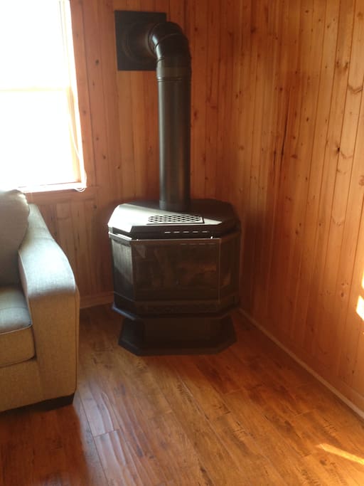 Gas stove for cool nights which is thermostat controlled.