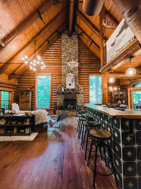 Creek Front True Log 4,300 sqft Mountain Lodge