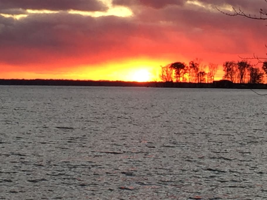 Our sunset view sitting at our waters edge