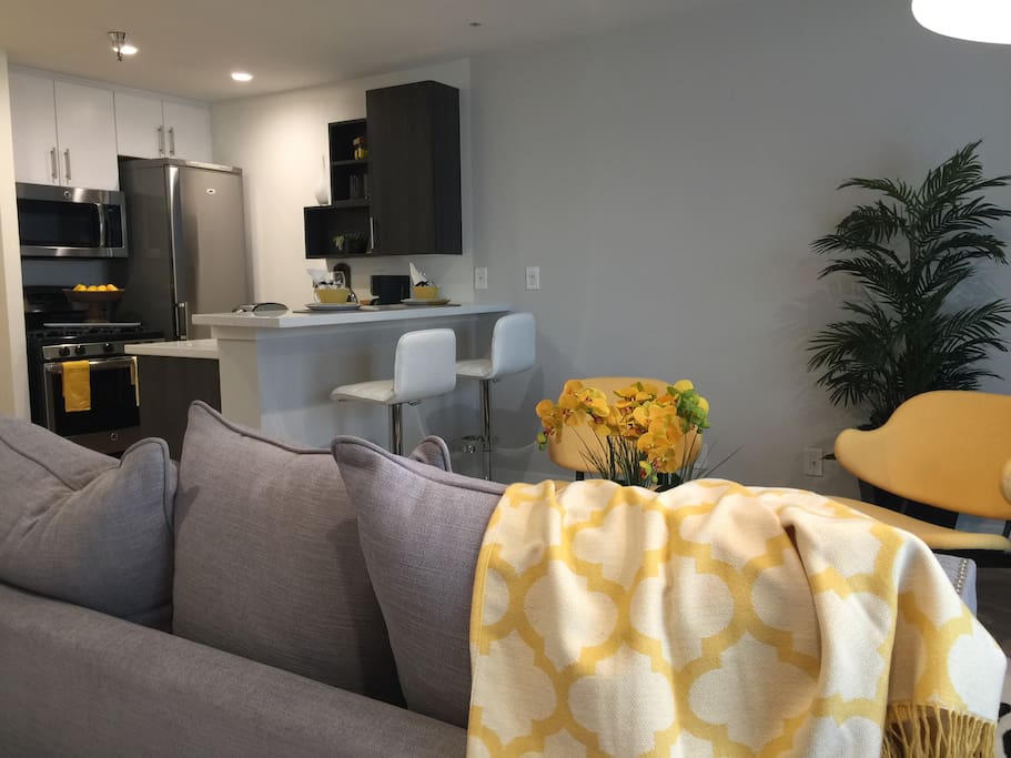 kitchen and sofa