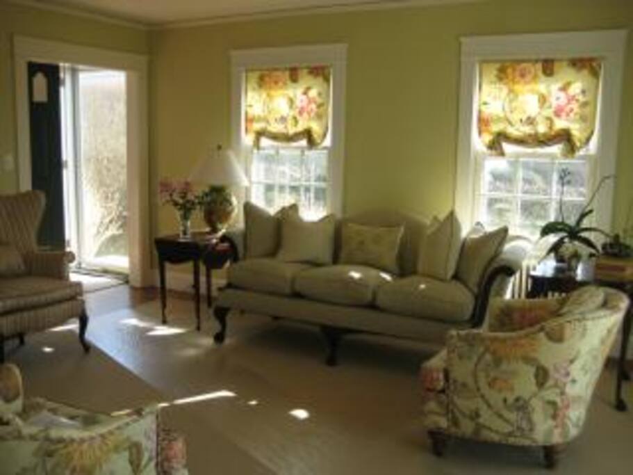 Living room with water view.