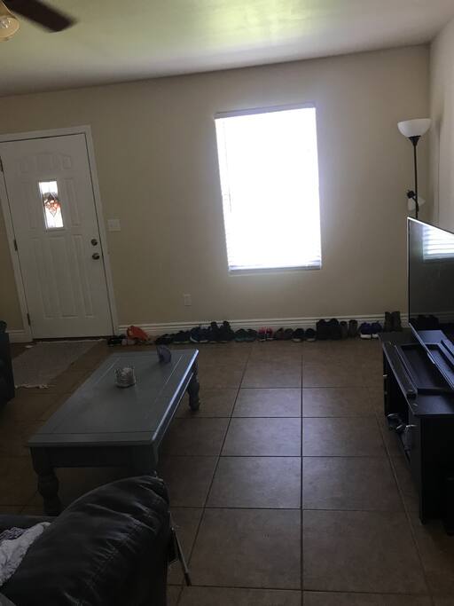 Another view of the living room.. we can move the coffee table for the air bed.