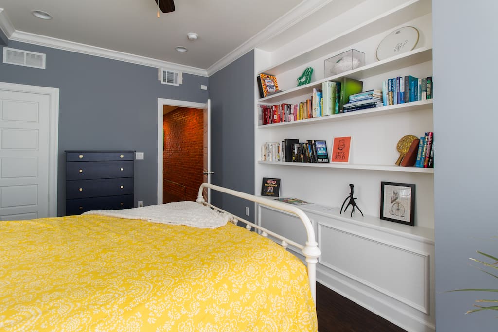 Large rear bedroom with closet and queen sized W Hotels mattress.
